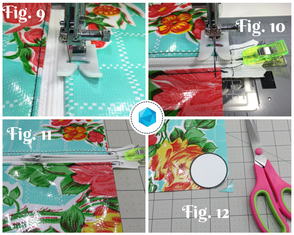 A collage of photos showing how to use the sewing machine.