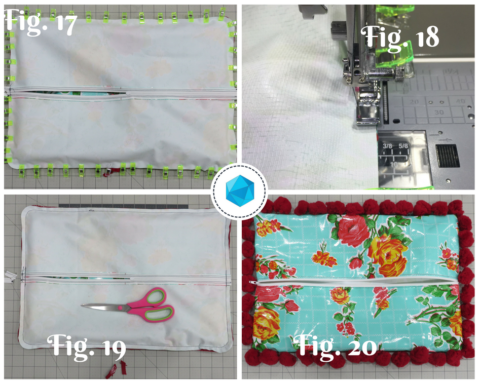 A collage of photos showing how to use the sewing machine.