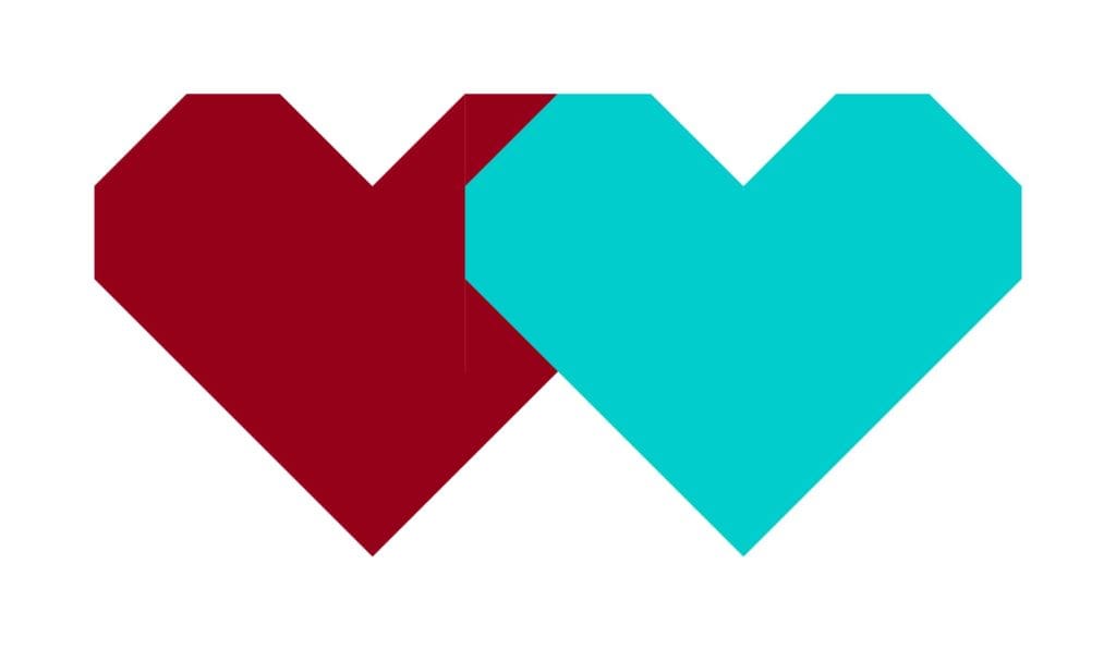 Two hearts are shown in a row.