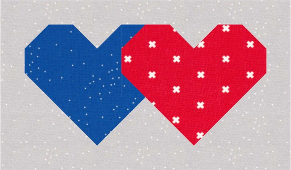 Two hearts are shown in a row on the same color.