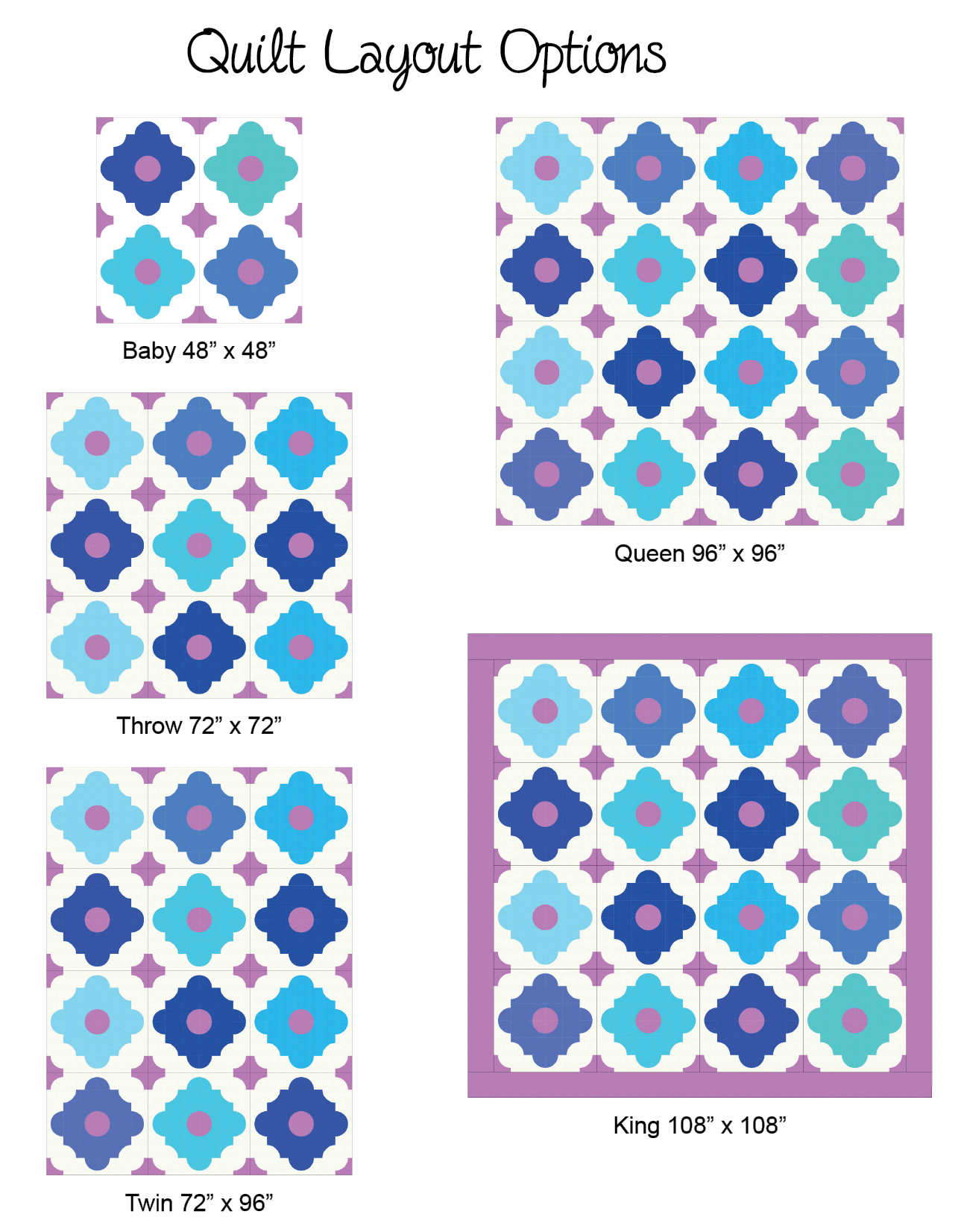 A series of images showing the size and shape of a quilt.