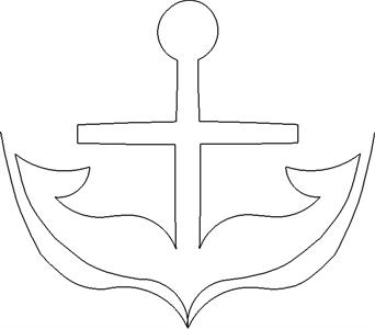 A drawing of an anchor with a cross on it.