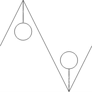 A triangle with two circles on it and one circle on the other.