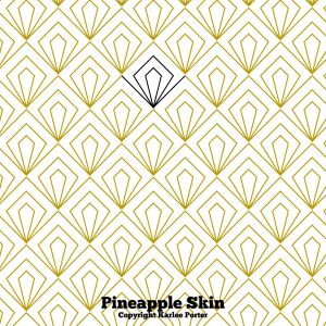A white and gold pattern with the words pineapple skin.