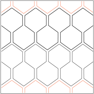 A white and orange hexagonal pattern with gray lines.