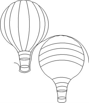A couple of hot air balloons are drawn in black and white