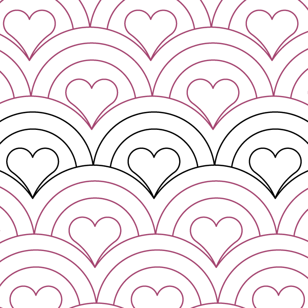 A pattern of hearts and rainbows in the background.