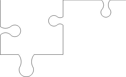 A puzzle piece is shown in black and white.
