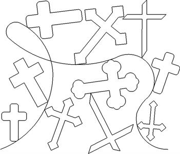 A bunch of crosses are all in the shape of a heart