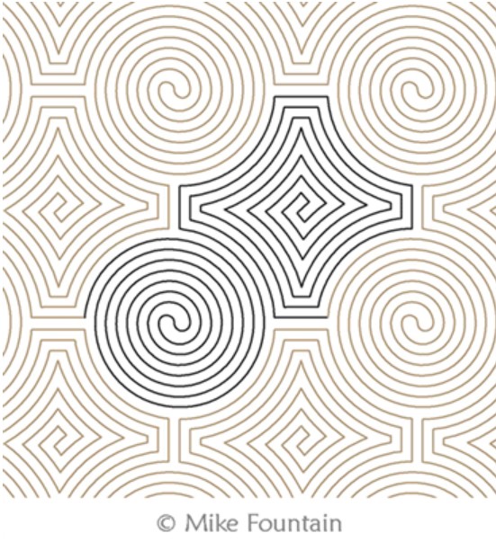 A pattern of spirals and squares in grey.