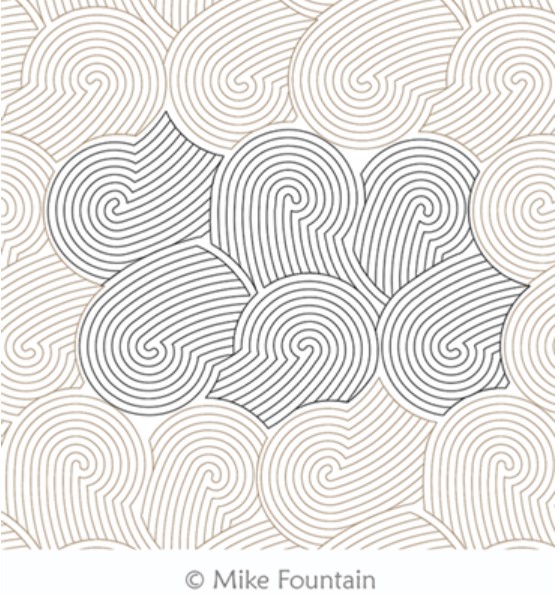 A pattern of swirls and lines on a white background.