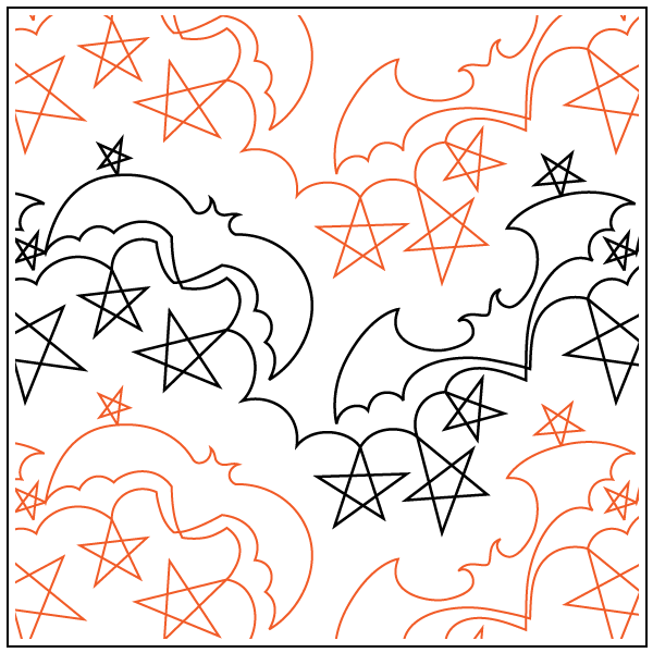 A pattern of bats and stars on white.