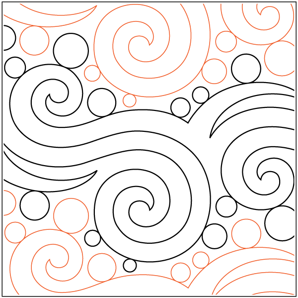 A pattern of swirls and dots on a white background.