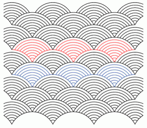 A pattern of gray and blue circles with pink lines.