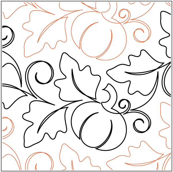 A pattern of leaves and pumpkins on a white background.