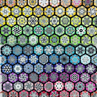 A series of hexagons with different colors and designs.