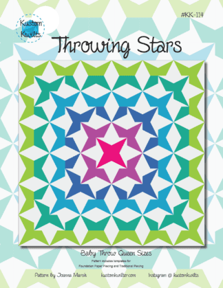 A colorful quilt with the words throwing stars.