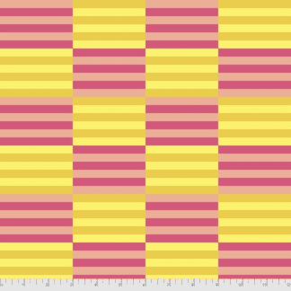 A pink and yellow striped pattern on fabric.