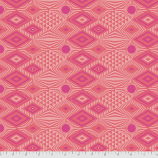 A pink pattern with different shapes and colors.