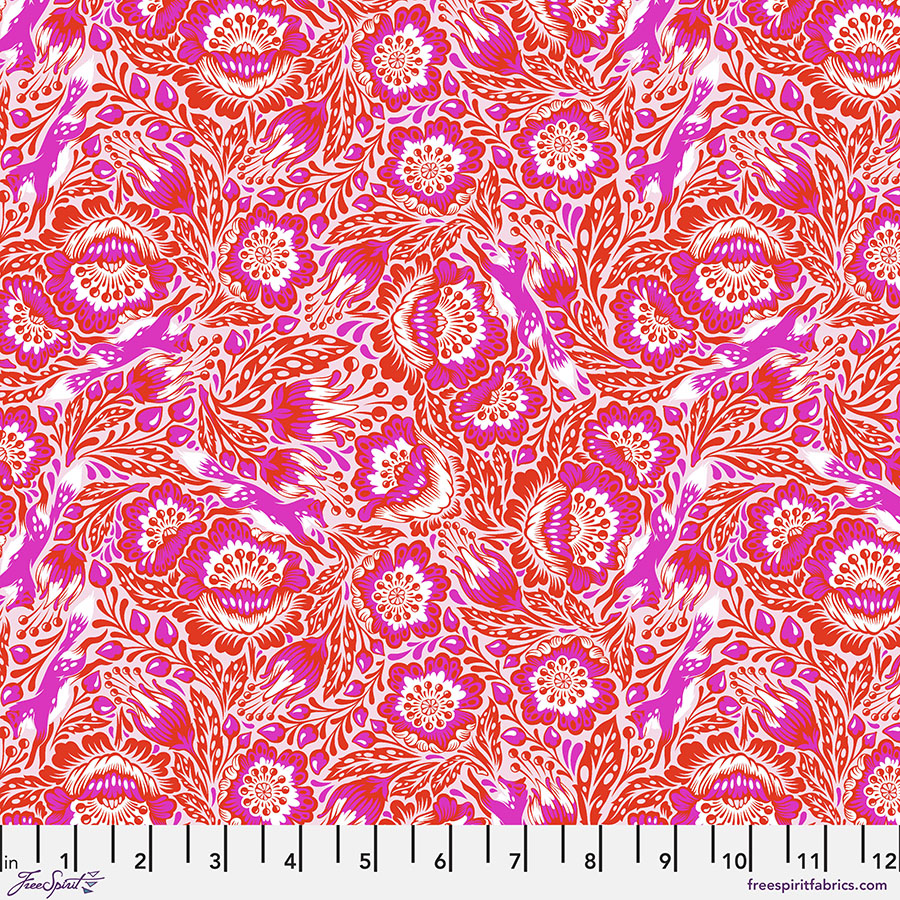 A pink and red floral pattern is shown.