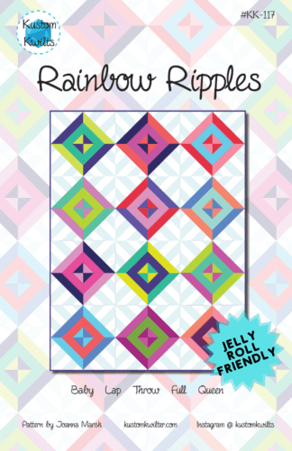 A quilt with different colored squares and triangles.