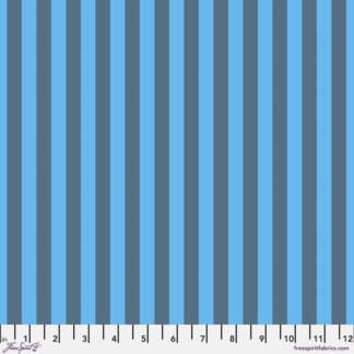 A blue and grey striped fabric with a number of lines.