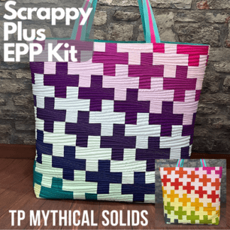 A colorful bag with the words scrappy plus epp kit