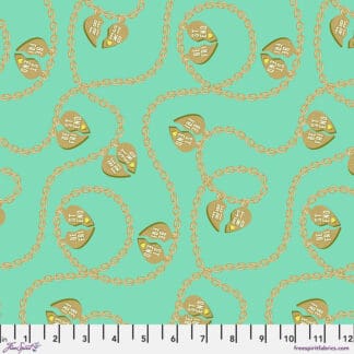 A pattern of lemons and chains on a green background.