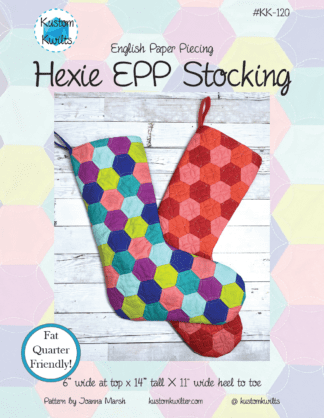 A colorful stocking with hexagons on it.