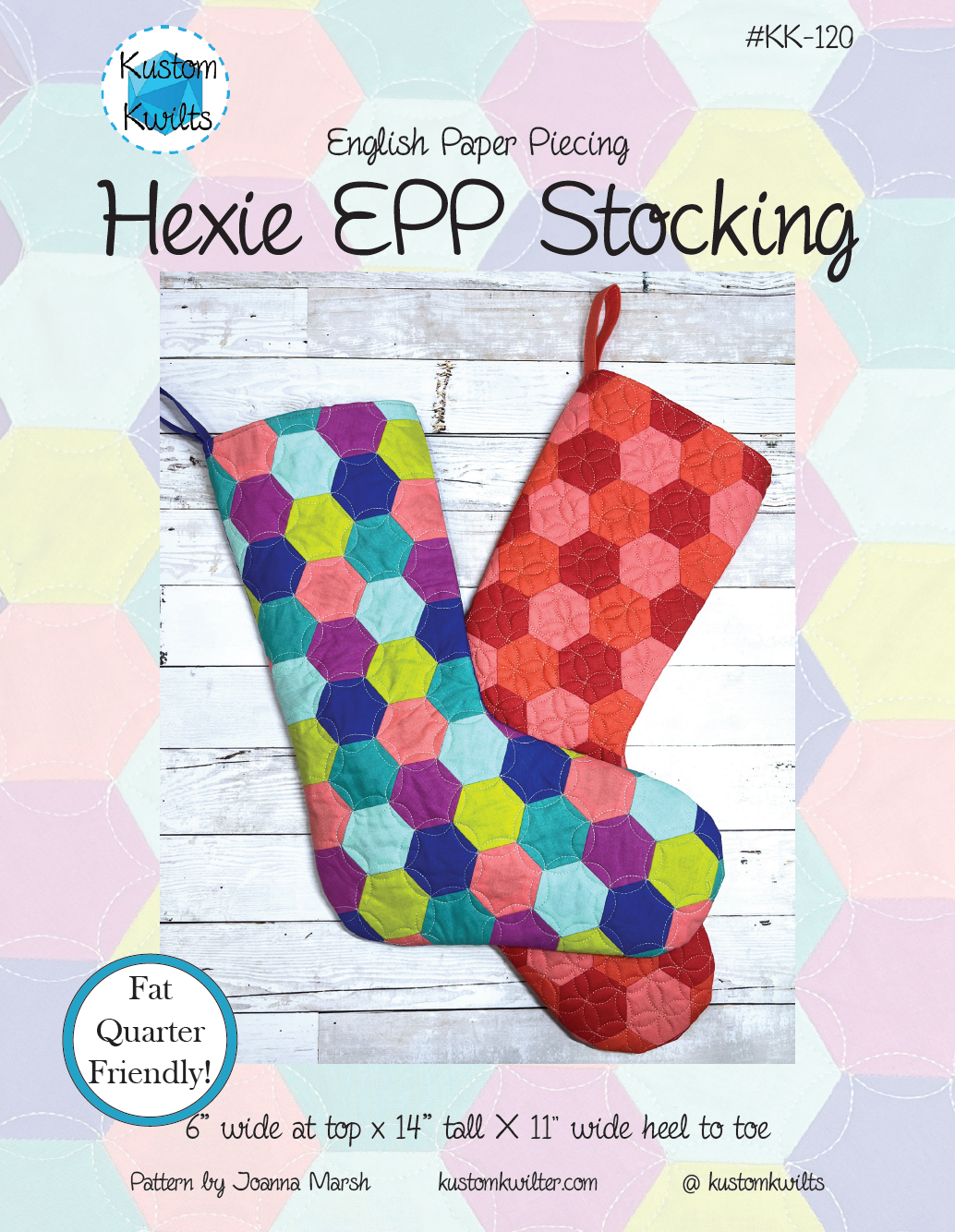 A colorful stocking with hexagons on it.