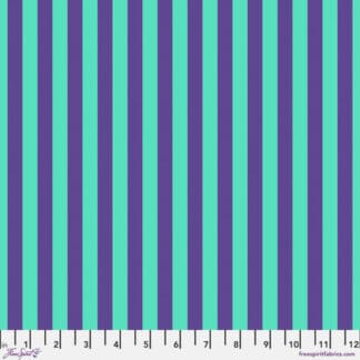 A blue and purple striped fabric with a white background.