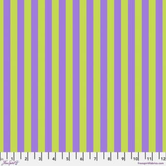 A purple and green striped fabric with a white background.