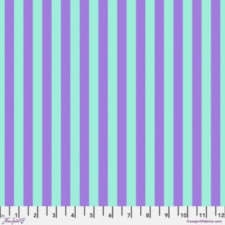 A purple and blue striped fabric with a white background.