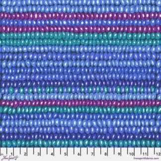 A blue and purple striped fabric with many small beads.