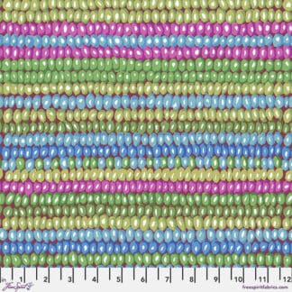 A colorful background of beads is shown.