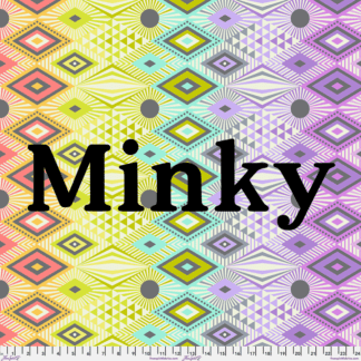 A colorful pattern with the word " minky ".